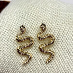 Snake Post Stud Earrings Gold Tone Statement Exotic Avant-garde